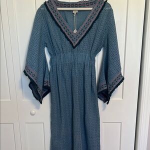 Elegant Blue Dress with Pink Accents